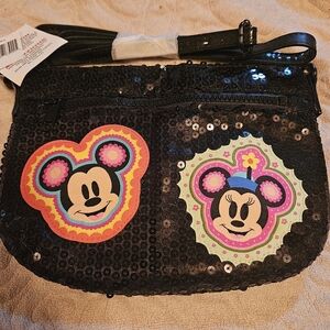 Disney Black Sequin Crossbody Bag with Mickey and Minnie